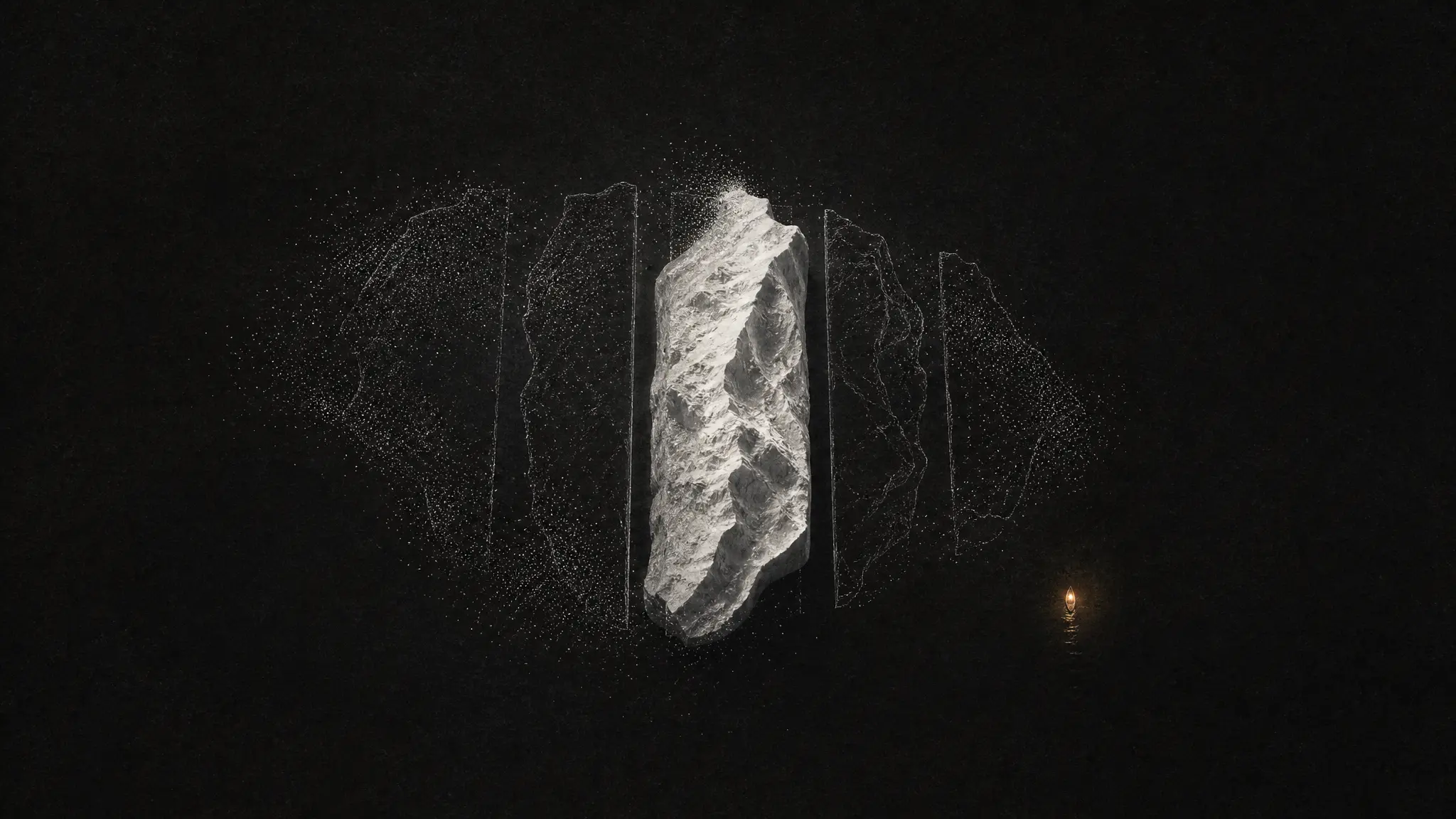 O iceberg visto de cima, dividido em fatias verticais, apenas uma renderizada em detalhe